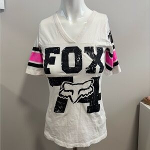 Fox Women's White Tee with Pink Accents